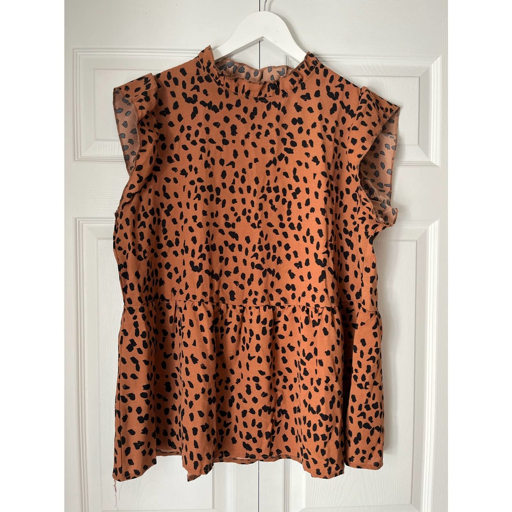 Angashion Cap Sleeve Ruffled Peplum Cheetah Print size XXL